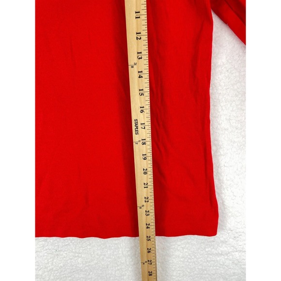 LOFT Women’s Small Viva Red Ruffle‎ Cuff Mixed Media Blouse Crew Neck Office NWT - Picture 5 of 7